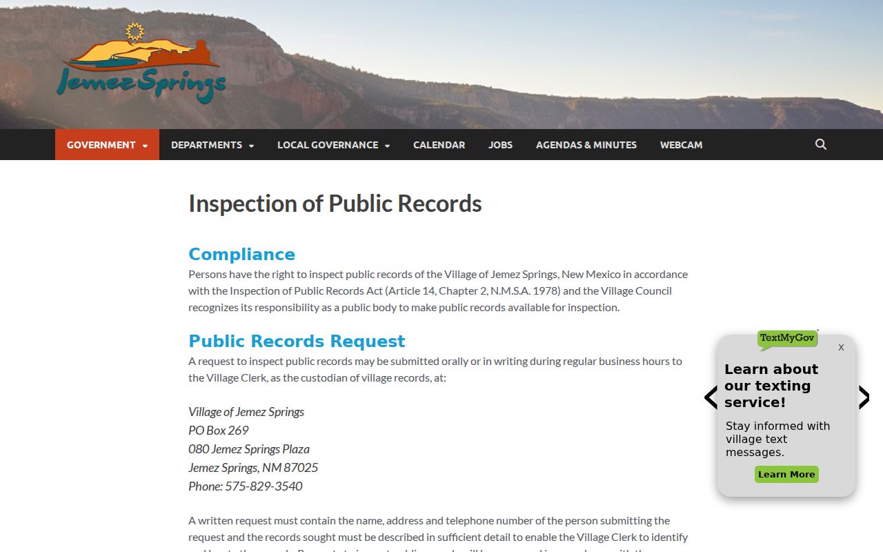 Jemez Springs village IPRA route for warrant-related records